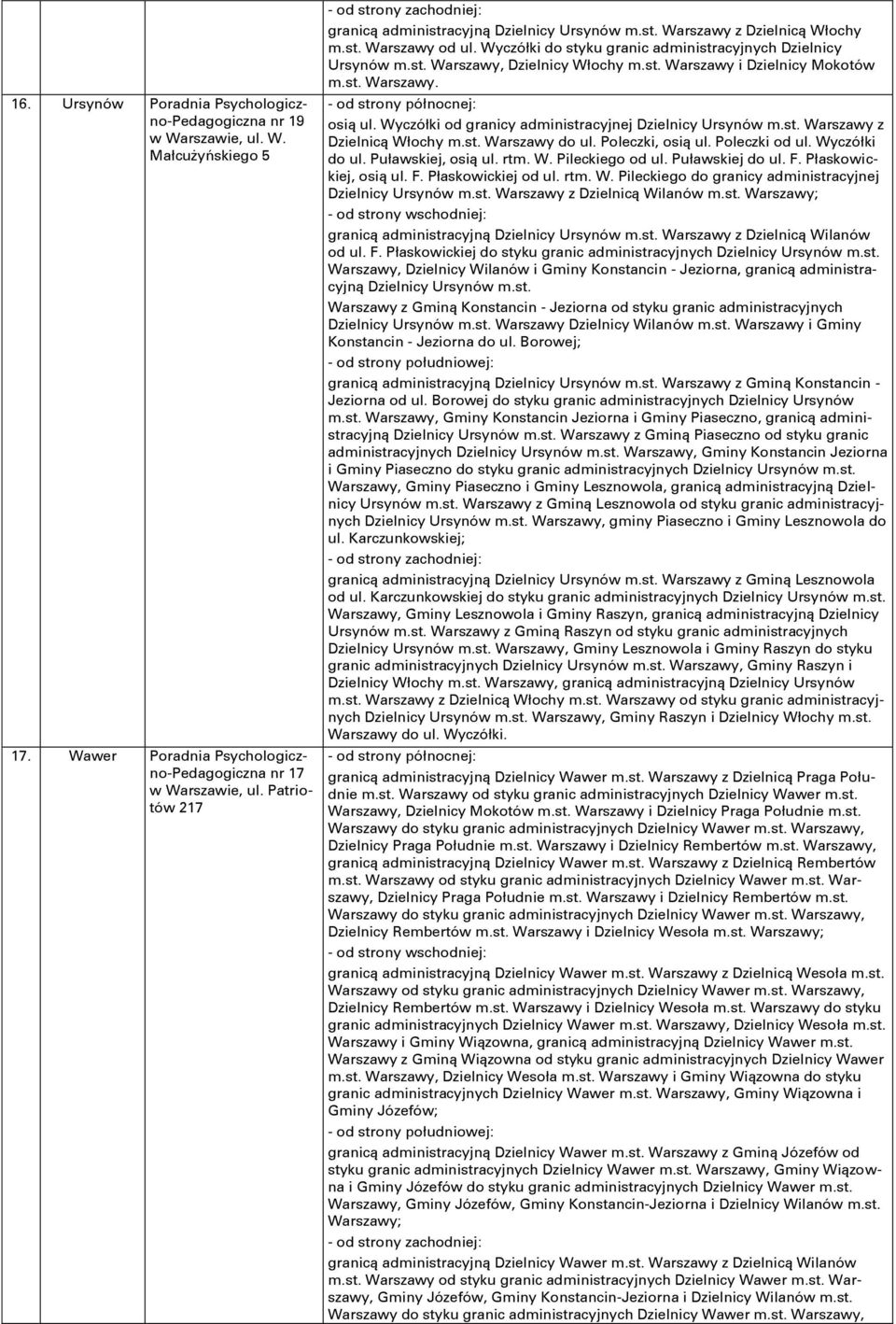 st. Warszawy i Dzielnicy Mokotów m.st. Warszawy. osią ul. Wyczółki od granicy administracyjnej Dzielnicy Ursynów m.st. Warszawy z Dzielnicą Włochy m.st. Warszawy do ul. Poleczki, osią ul.