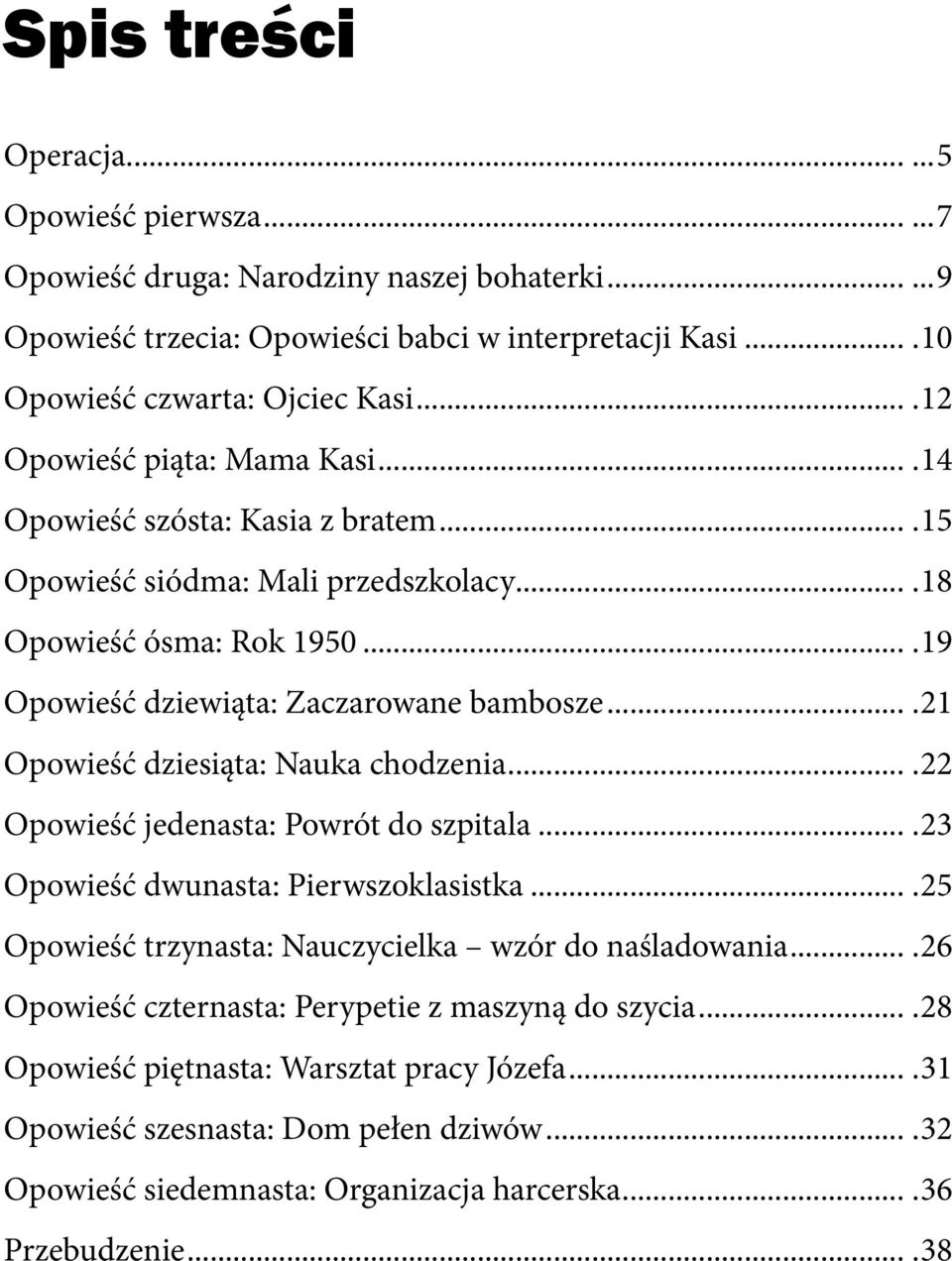 ...21 Opowieść dziesiąta: Nauka chodzenia....22 Opowieść jedenasta: Powrót do szpitala....23 Opowieść dwunasta: Pierwszoklasistka....25 Opowieść trzynasta: Nauczycielka wzór do naśladowania.