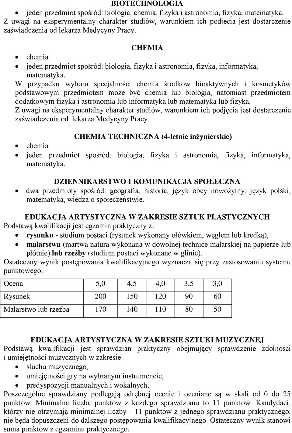 CHEMIA chemia jeden przedmiot spośród: biologia, fizyka i astronomia, fizyka, informatyka, matematyka.