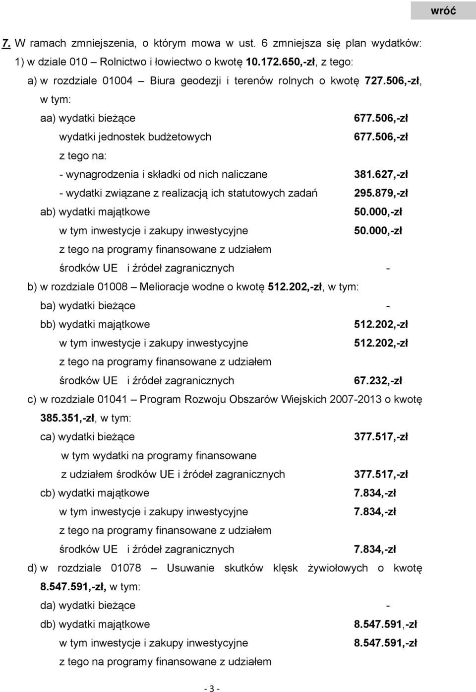 506,-zł z tego na: - wynagrodzenia i składki od nich naliczane 381.627,-zł - wydatki związane z realizacją ich statutowych zadań 295.879,-zł ab) wydatki majątkowe 50.