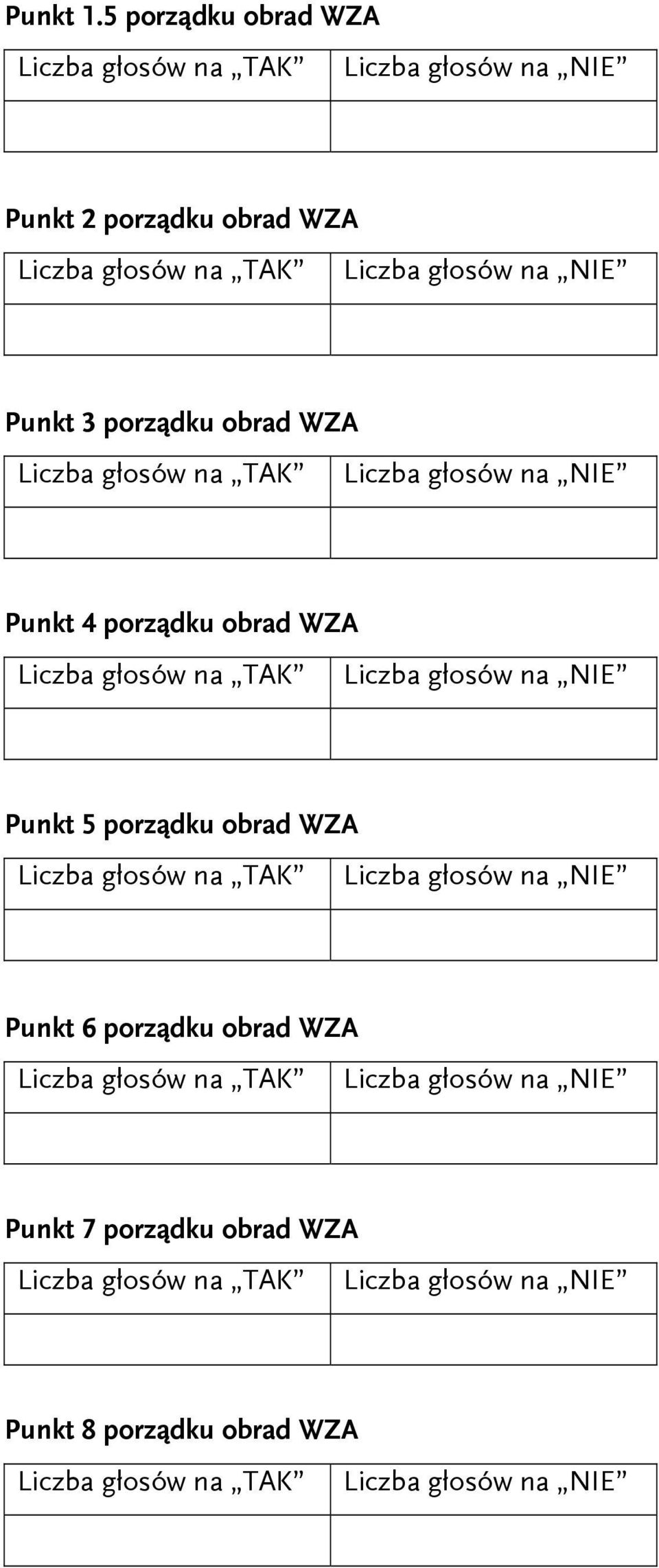 3 porządku obrad WZA Punkt 4 porządku obrad WZA Punkt