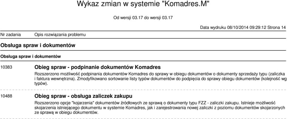 Zmodyfikowano sortowanie listy typów dokumentów do podpięcia do sprawy obiegu dokumentów (kolejność wg typów).