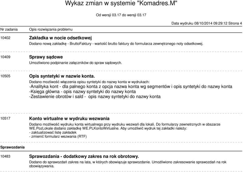 Dodano mozliwość włączenia opisu syntetyki do nazwy konta w wydrukach: -Analityka kont - dla pałnego konta z opcja nazwa konta wg segmentów i opis syntetyki do nazwy konta -Księga główna - opis nazwy