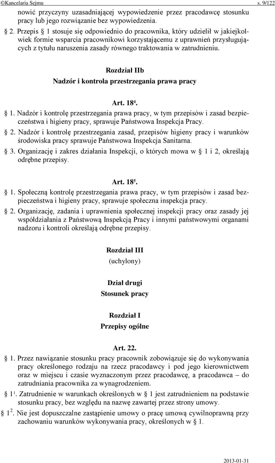 w zatrudnieniu. Rozdział IIb Nadzór i kontrola przestrzegania prawa pracy Art. 18