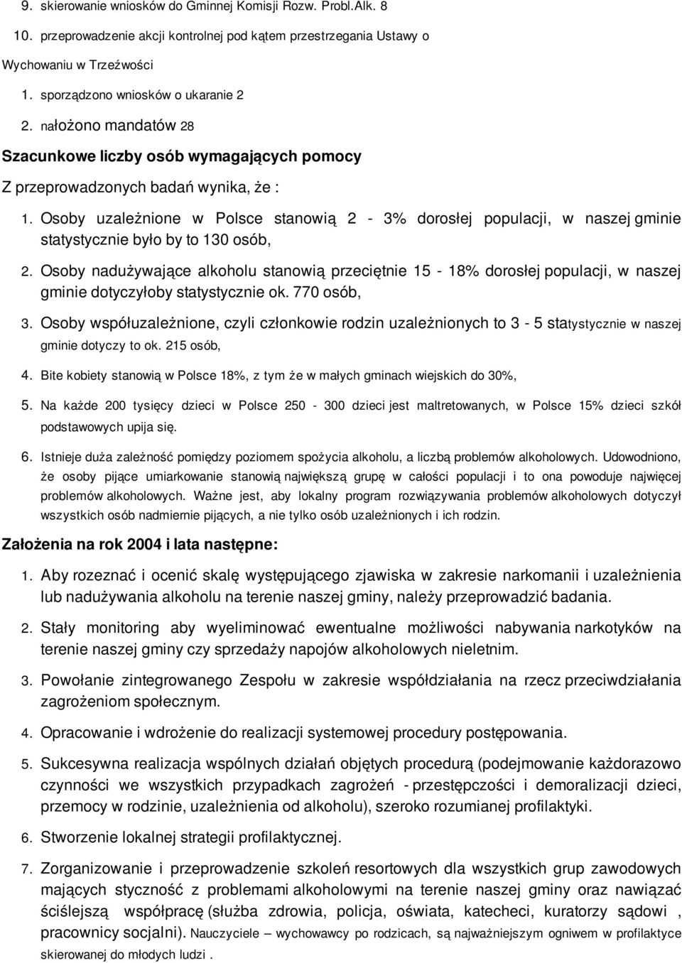 Osoby uzależnione w Polsce stanowią 2-3% dorosłej populacji, w naszej gminie statystycznie było by to 130 osób, 2.