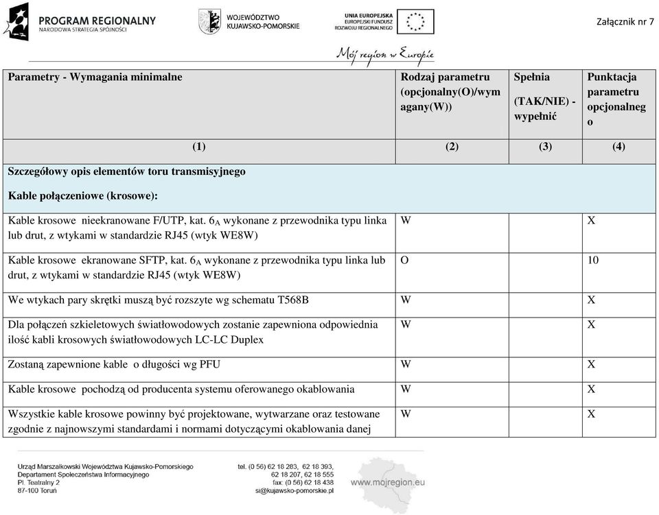 6 A wyknane z przewdnika typu linka lub drut, z wtykami w standardzie RJ45 (wtyk E8) e wtykach pary skrętki muszą być rzszyte wg schematu T568B Dla płączeń szkieletwych światłwdwych zstanie