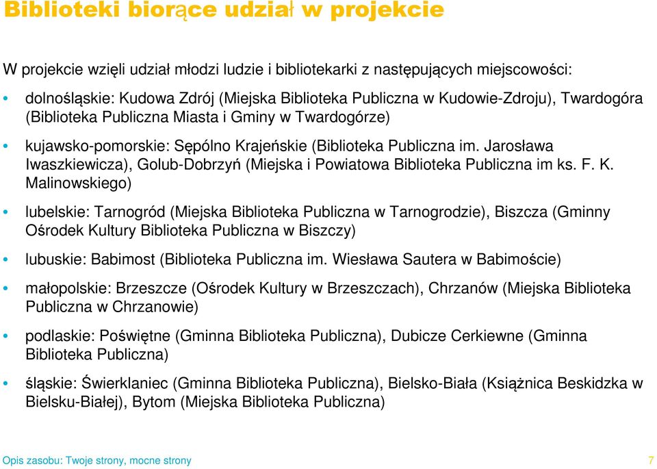 Jarosława Iwaszkiewicza), Golub-Dobrzyń (Miejska i Powiatowa Biblioteka Publiczna im ks. F. K.