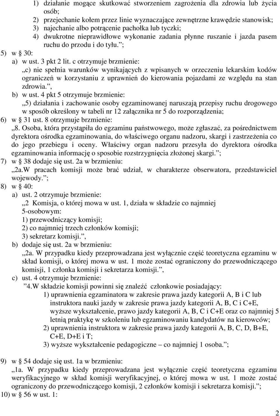 c otrzymuje brzmienie: c) nie spełnia warunków wynikających z wpisanych w orzeczeniu lekarskim kodów ograniczeń w korzystaniu z uprawnień do kierowania pojazdami ze względu na stan zdrowia., b) w ust.