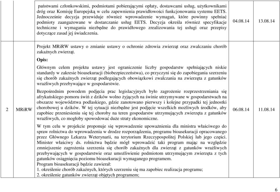 Decyzja określa równieŝ specyfikacje techniczne i wymagania niezbędne do prawidłowego zrealizowania tej usługi oraz przepisy dotyczące zasad jej świadczenia. 04.08.