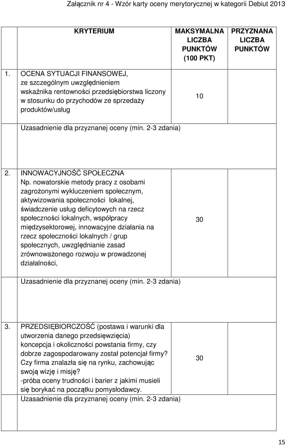 PRZYZNANA LICZBA PUNKTÓW 2. INNOWACYJNOŚĆ SPOŁECZNA Np.