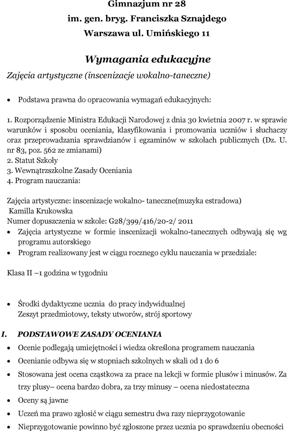 Rozporządzenie Ministra Edukacji Narodowej z dnia 30 kwietnia 2007 r.