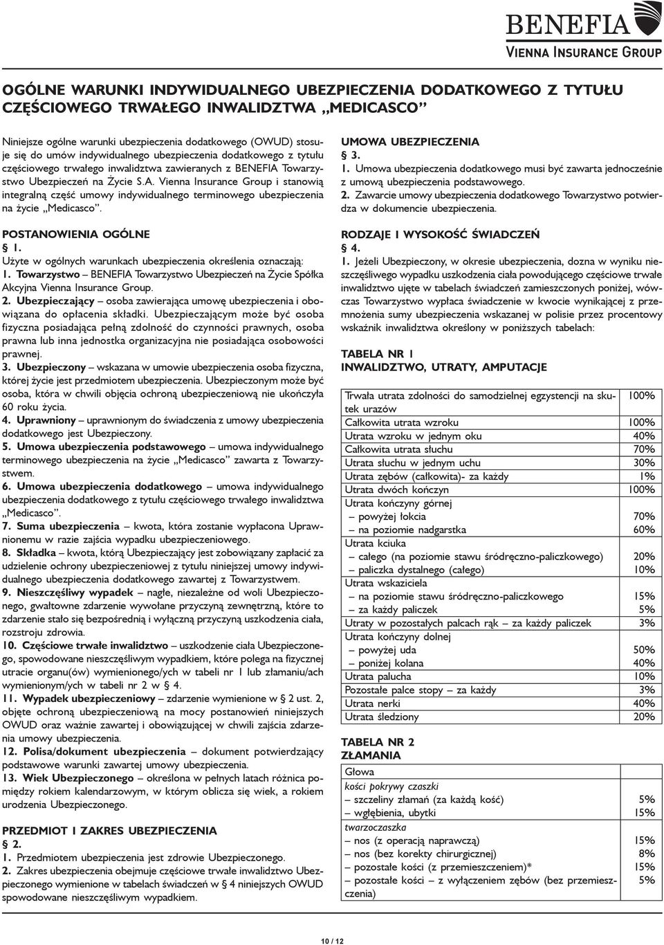 Towarzystwo Ubezpieczeń na Życie S.A. Vienna Insurance Group i stanowią integralną część umowy indywidualnego terminowego ubezpieczenia na życie Medicasco. Postanowienia ogólne 1.