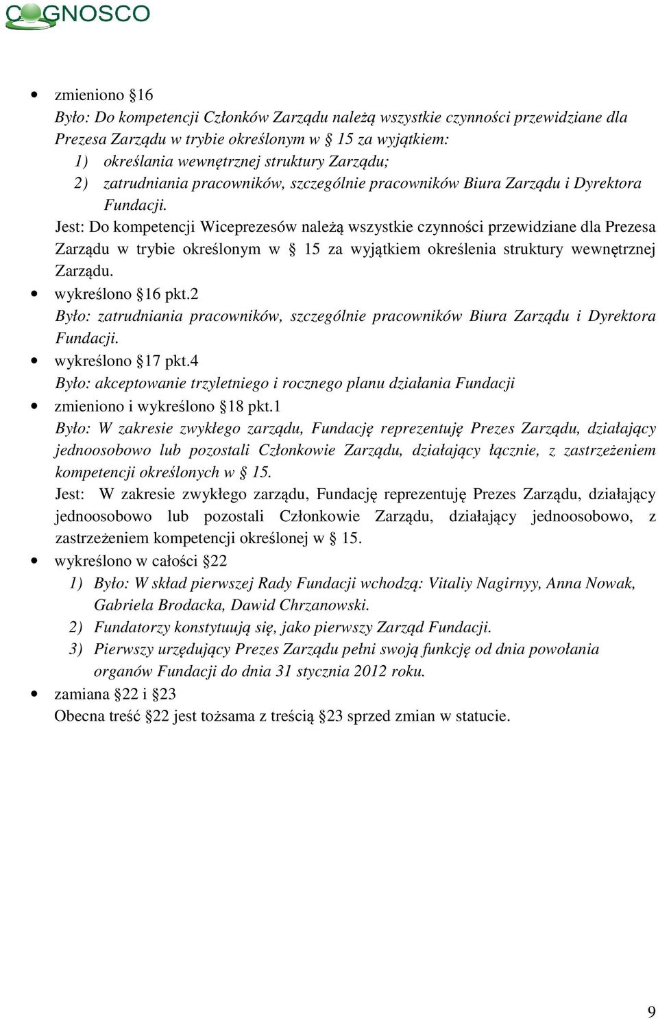 Jest: Do kompetencji Wiceprezesów należą wszystkie czynności przewidziane dla Prezesa Zarządu w trybie określonym w 15 za wyjątkiem określenia struktury wewnętrznej Zarządu. wykreślono 16 pkt.