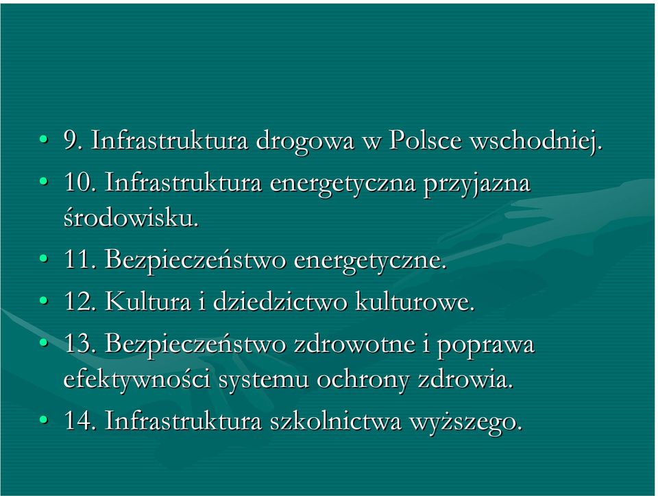 Bezpieczeństwo energetyczne. 12. Kultura i dziedzictwo kulturowe. 13.