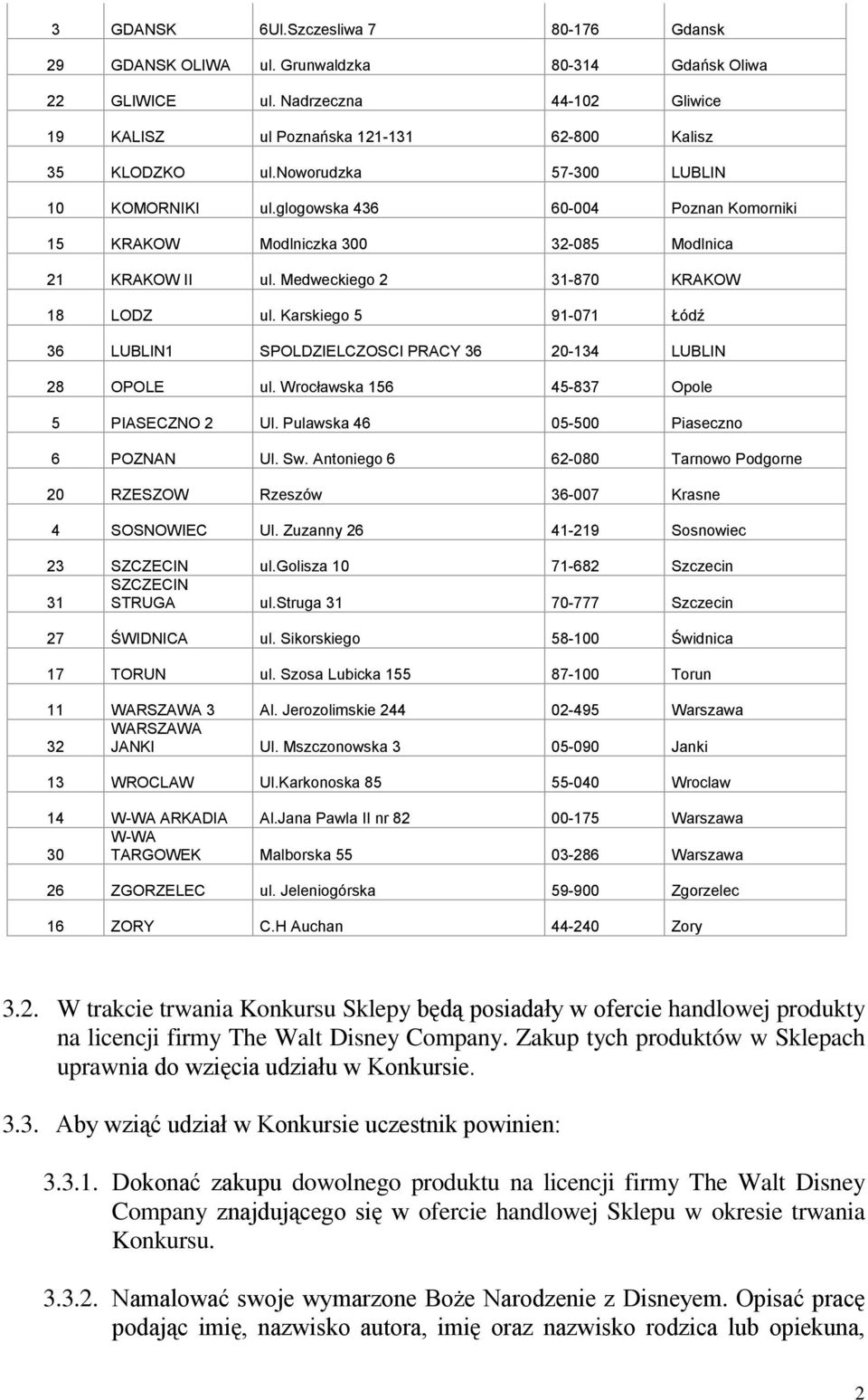 Karskiego 5 91-071 Łódź 36 LUBLIN1 SPOLDZIELCZOSCI PRACY 36 20-134 LUBLIN 28 OPOLE ul. Wrocławska 156 45-837 Opole 5 PIASECZNO 2 Ul. Pulawska 46 05-500 Piaseczno 6 POZNAN Ul. Sw.