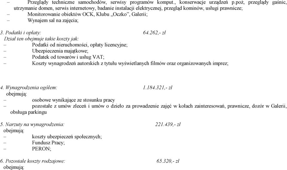 zajęcia; 3. Podatki i opłaty: 64.