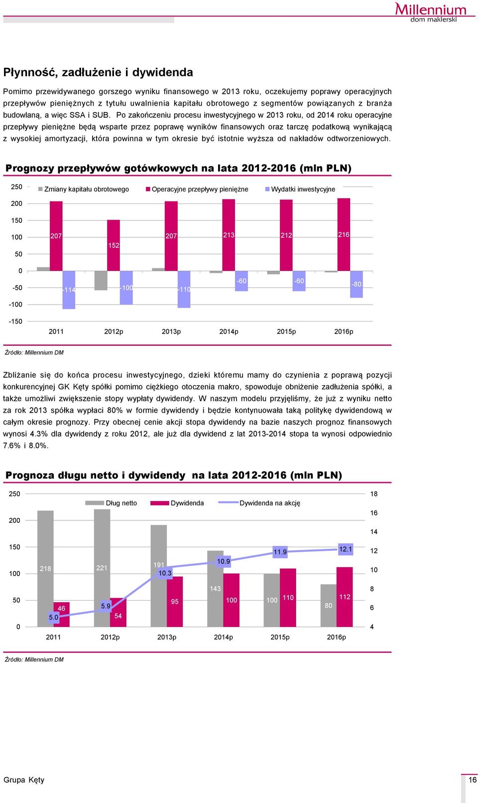 Po zakończeniu procesu inwestycyjnego w 213 roku, od 214 roku operacyjne przepływy pieniężne będą wsparte przez poprawę wynikçw finansowych oraz tarczę podatkową wynikającą z wysokiej amortyzacji,