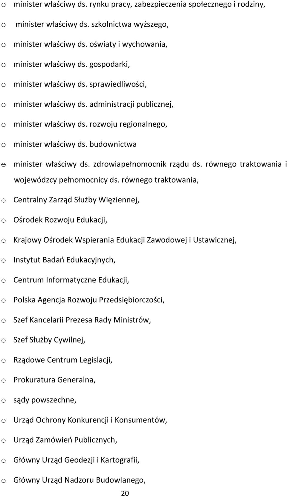 budownictwa o minister właściwy ds. zdrowiapełnomocnik rządu ds. równego traktowania i wojewódzcy pełnomocnicy ds.