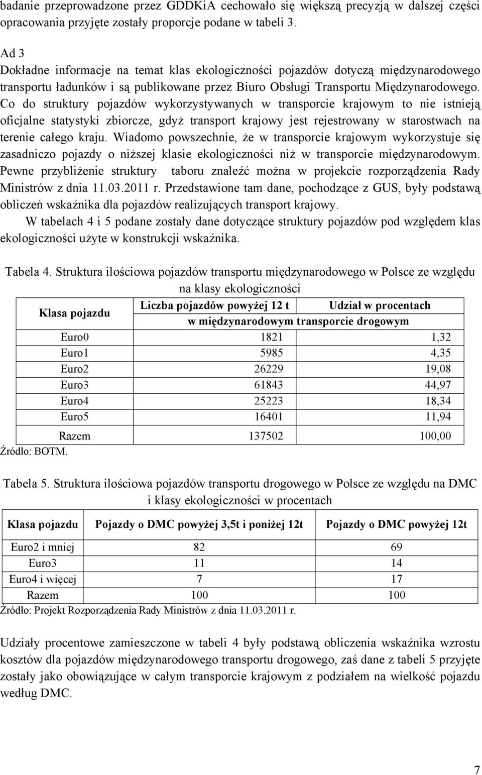 Co do struktury pojazdów wykorzystywanych w transporcie krajowym to nie istnieją oficjalne statystyki zbiorcze, gdyż transport krajowy jest rejestrowany w starostwach na terenie całego kraju.