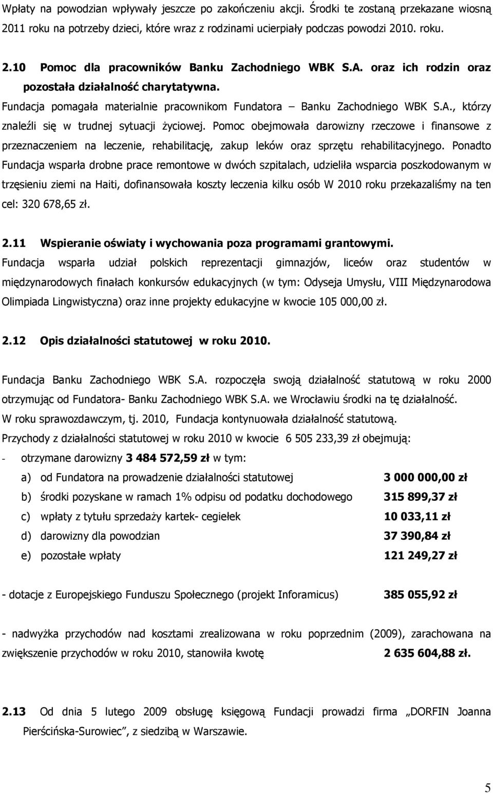 Pomoc obejmowała darowizny rzeczowe i finansowe z przeznaczeniem na leczenie, rehabilitację, zakup leków oraz sprzętu rehabilitacyjnego.