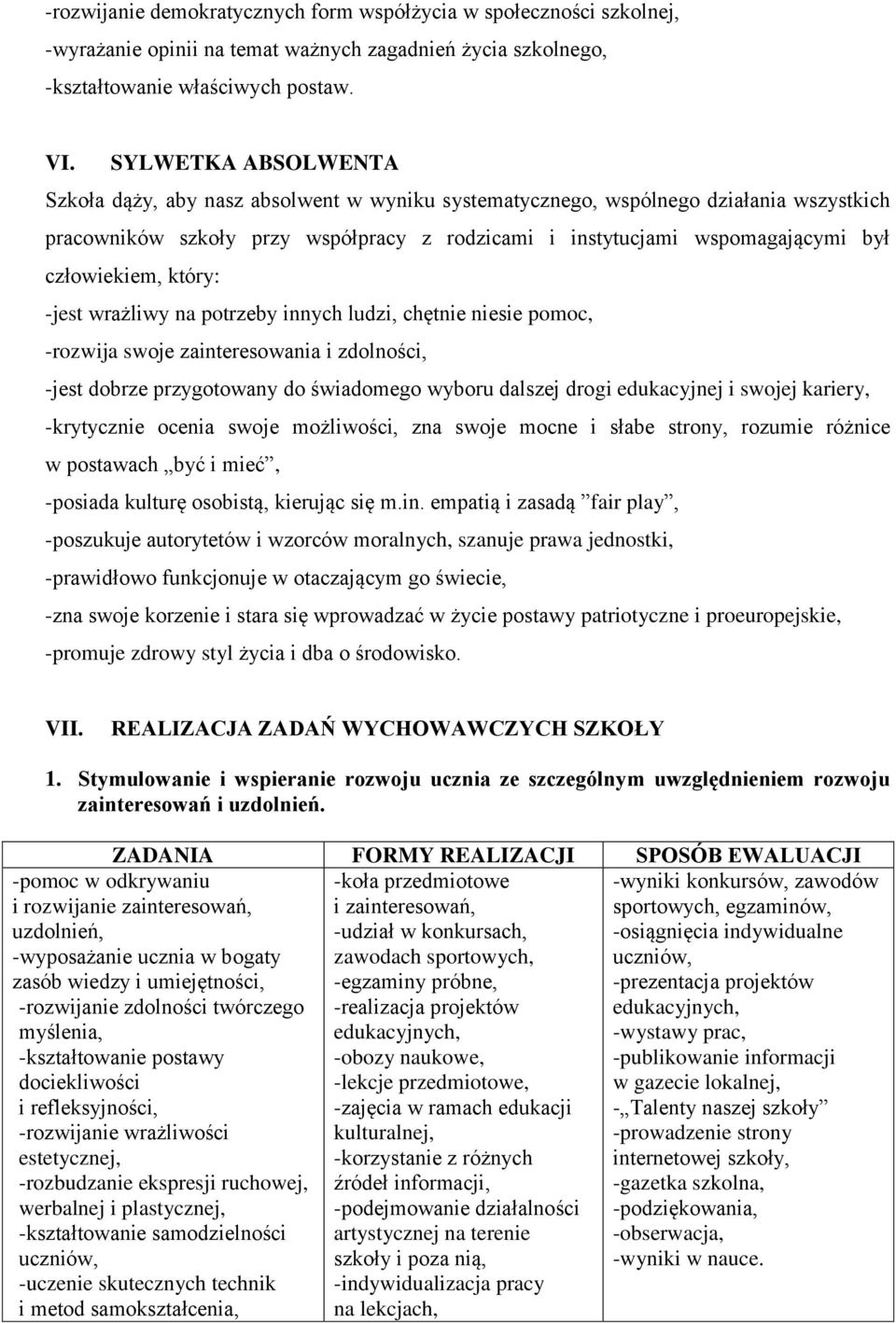 człowiekiem, który: -jest wrażliwy na potrzeby innych ludzi, chętnie niesie pomoc, -rozwija swoje zainteresowania i zdolności, -jest dobrze przygotowany do świadomego wyboru dalszej drogi edukacyjnej