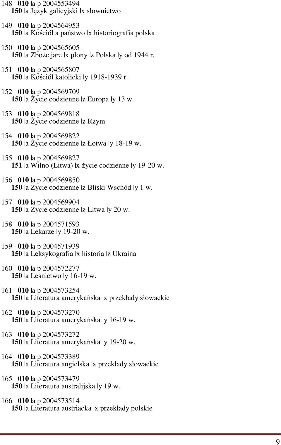 153 010 a p 2004569818 150 a Życie codzienne z Rzym 154 010 a p 2004569822 150 a Życie codzienne z Łotwa y 18-19 w. 155 010 a p 2004569827 151 a Wilno (Litwa) x życie codzienne y 19-20 w.
