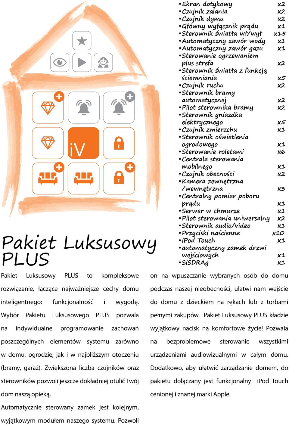 zmierzchu Sterownik oświetlenia ogrodowego Sterowanie roletami x6 Centrala sterowania mobilnego Czujnik obecności Kamera zewnętrzna /wewnętrzna x3 Centralny pomiar poboru prądu Serwer w chmurze Pilot