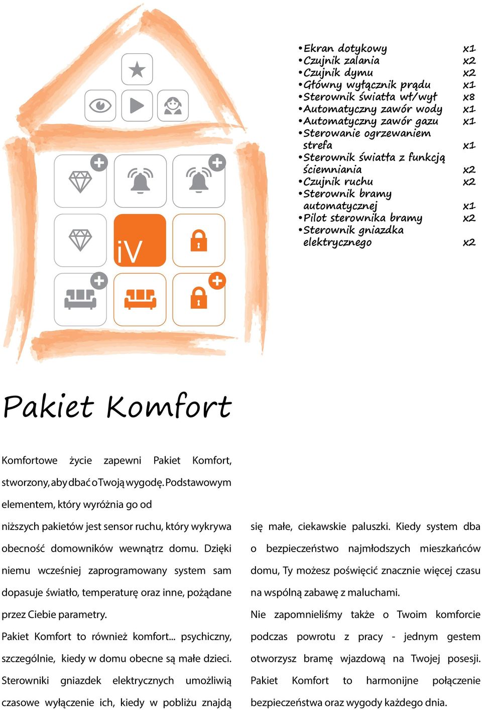 wygodę. Podstawowym elementem, który wyróżnia go od niższych pakietów jest sensor ruchu, który wykrywa obecność domowników wewnątrz domu.