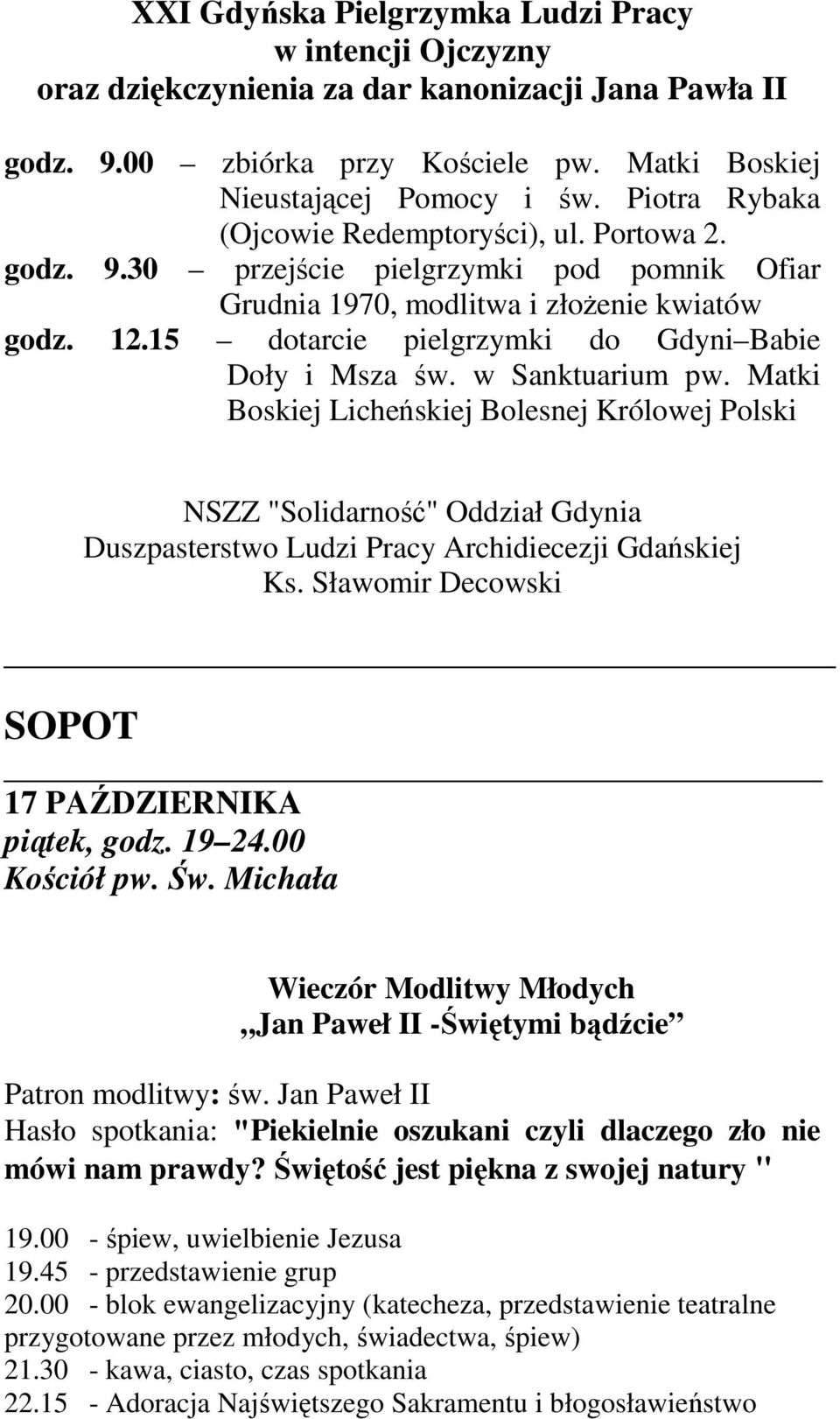 15 dotarcie pielgrzymki do Gdyni Babie Doły i Msza św. w Sanktuarium pw.