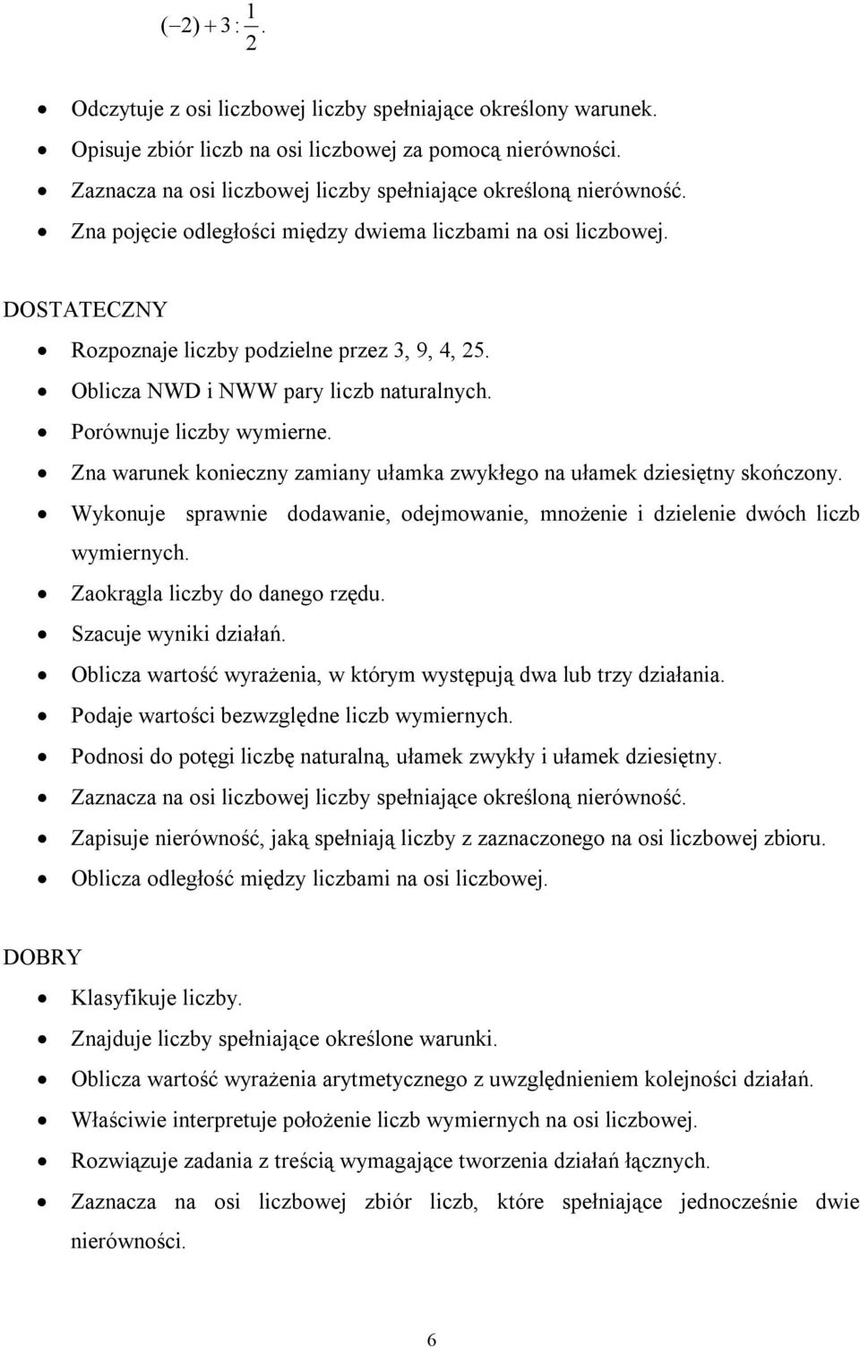 Oblicza NWD i NWW pary liczb naturalnych. Porównuje liczby wymierne. Zna warunek konieczny zamiany ułamka zwykłego na ułamek dziesiętny skończony.