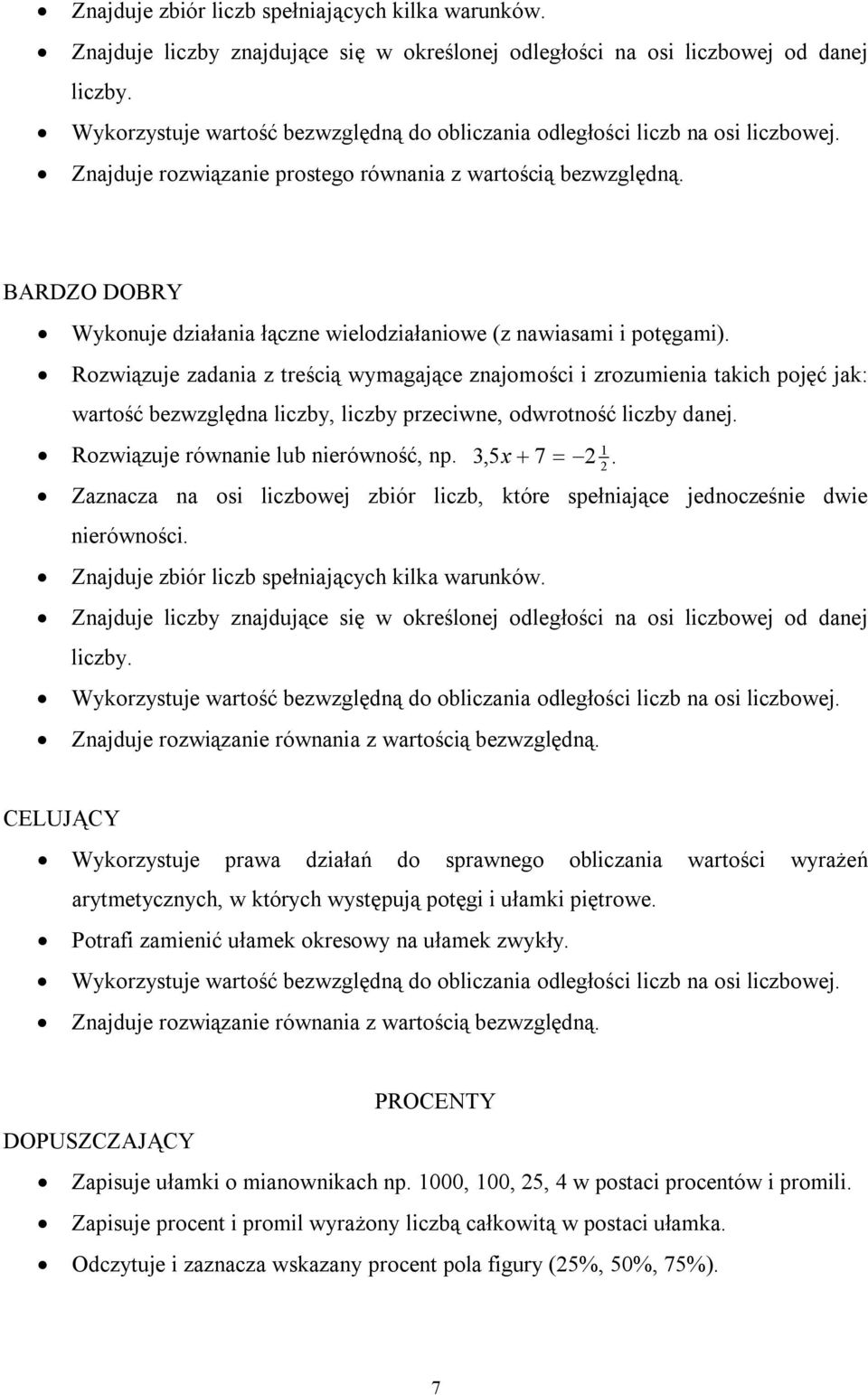 BARDZO DOBRY Wykonuje działania łączne wielodziałaniowe (z nawiasami i potęgami).