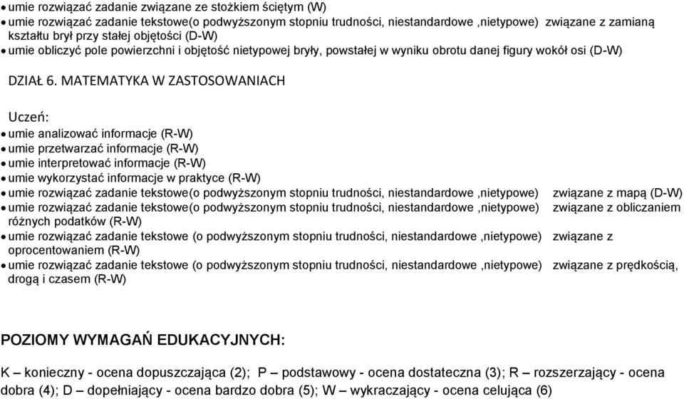 MATEMATYKA W ZASTOSOWANIACH umie analizować informacje (R-W) umie przetwarzać informacje (R-W) umie interpretować informacje (R-W) umie wykorzystać informacje w praktyce (R-W) umie rozwiązać zadanie