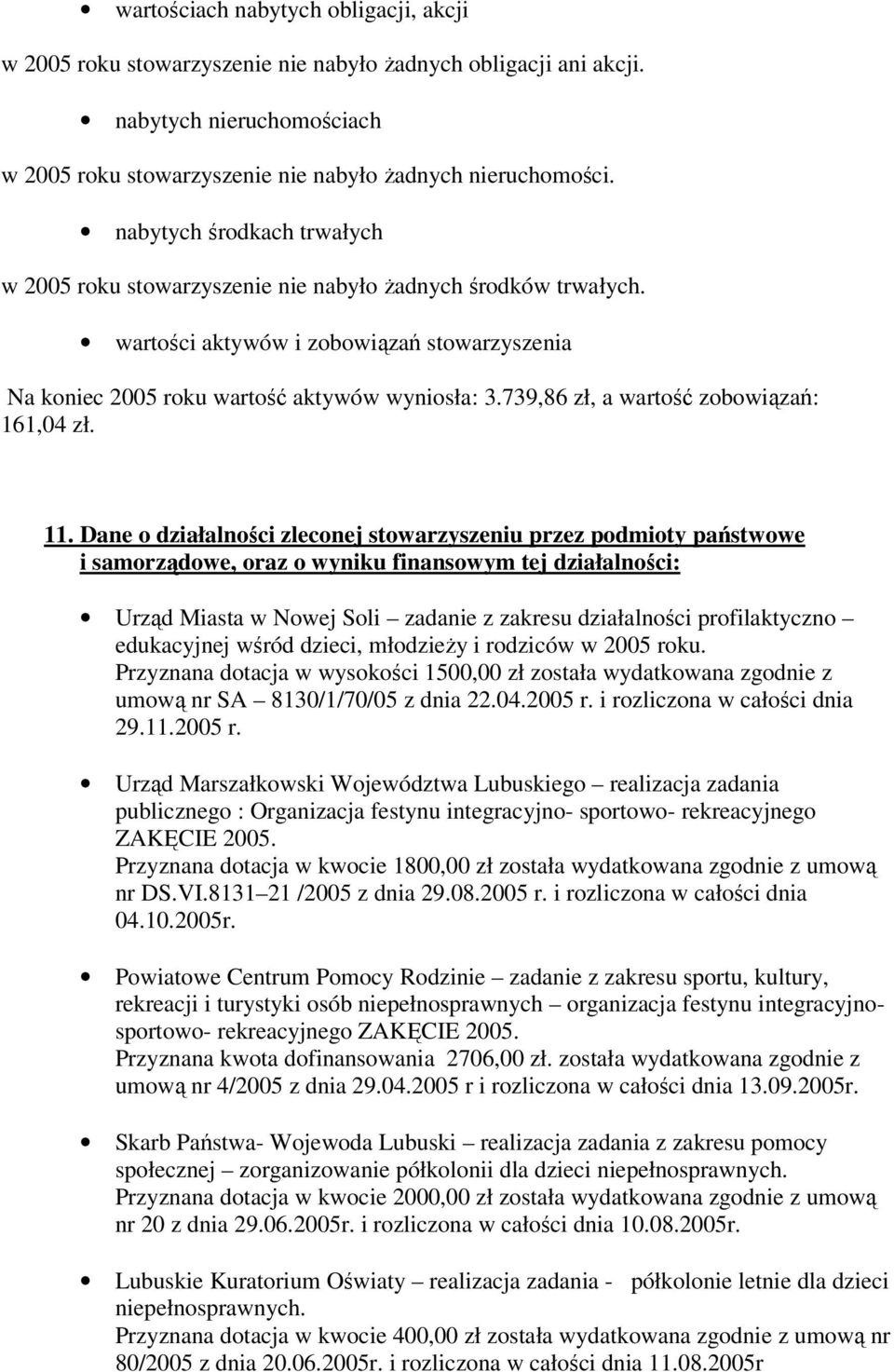 739,86 zł, a wartość zobowiązań: 161,04 zł. 11.