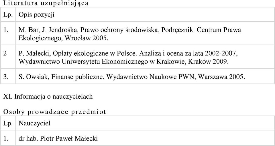 Analiza i ocena za lata 2002-2007, Wydawnictwo Uniwersytetu Ekonomicznego w Krakowie, Kraków 2009. 3. S.