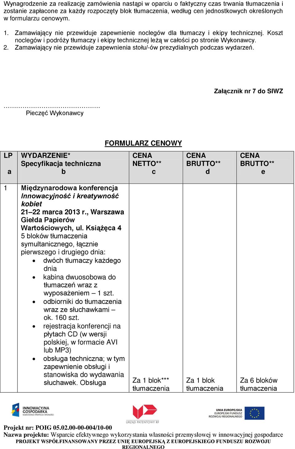 Zamawiający nie przewiduje zapewnienia stołu/-ów prezydialnych podczas wydarzeń.