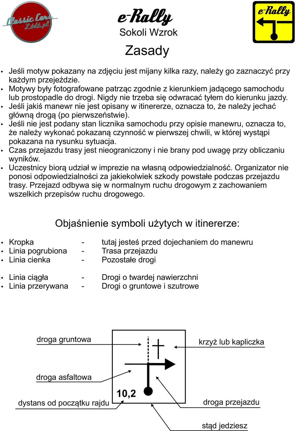 ź Jeśli jakiś manewr nie jest opisany w itinererze, oznacza to, że należy jechać główną drogą (po pierwszeństwie).