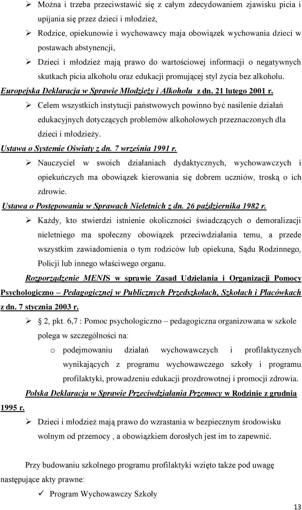 Europejska Deklaracja w Sprawie Młodzieży i Alkoholu z dn. 21 lutego 2001 r.