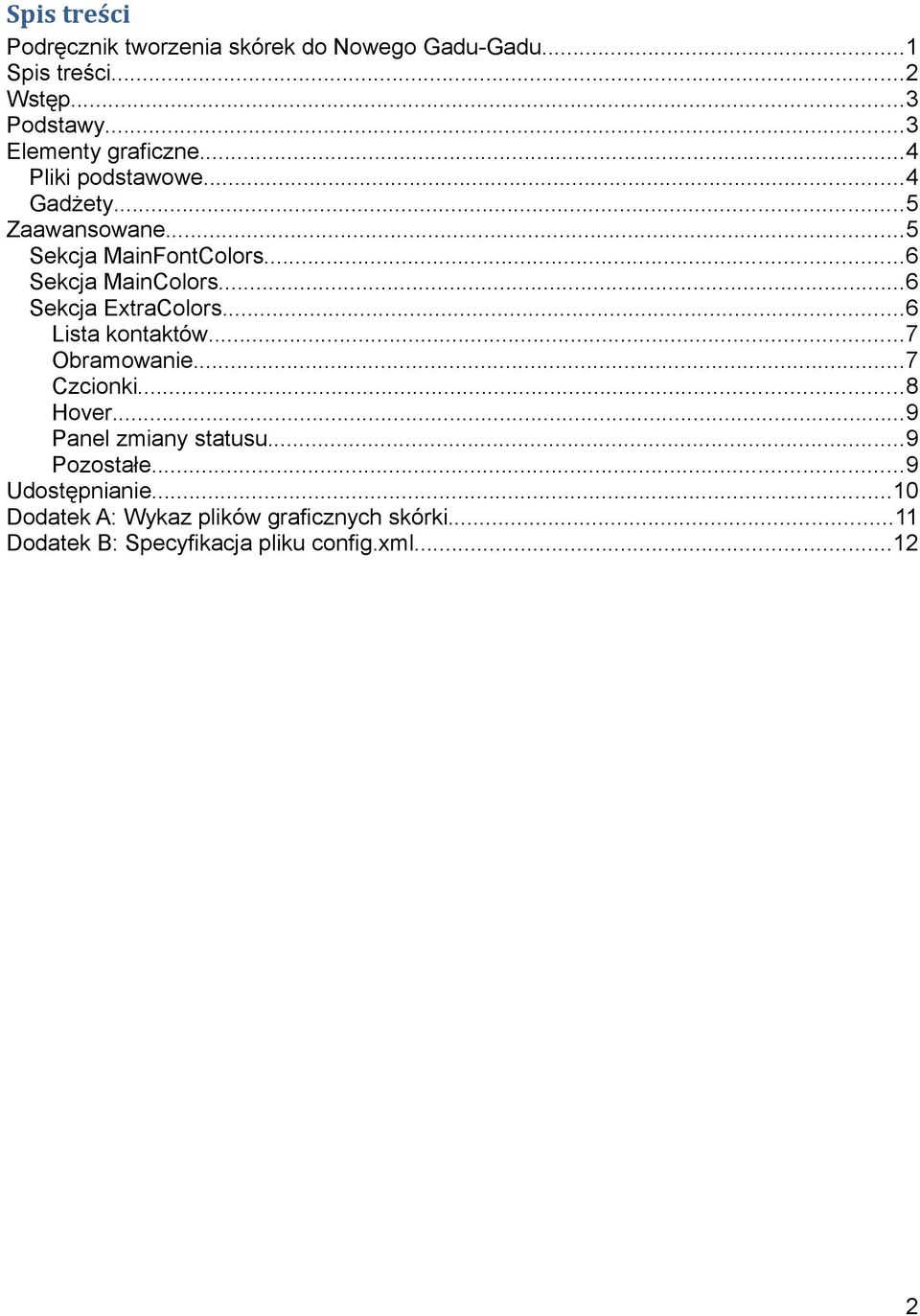 ..6 Sekcja MainColors...6 Sekcja ExtraColors...6 Lista kontaktów...7 Obramowanie...7 Czcionki...8 Hover.