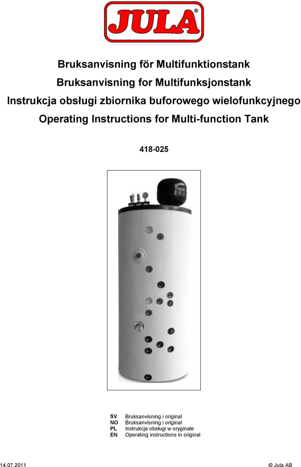 Multi-function Tank 418-025 SV NO PL EN Bruksanvisning i original Bruksanvisning i