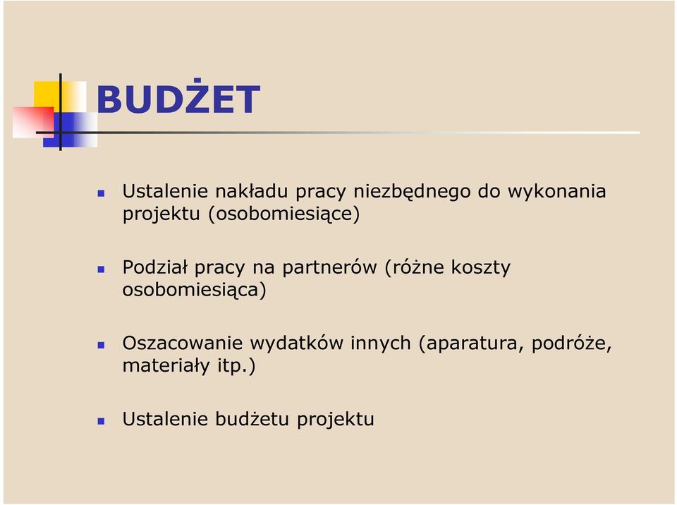 (różne koszty osobomiesiąca) Oszacowanie wydatków innych