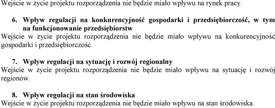 rozporządzenia nie będzie miało wpływu na konkurencyjność gospodarki i przedsiębiorczość. 7.