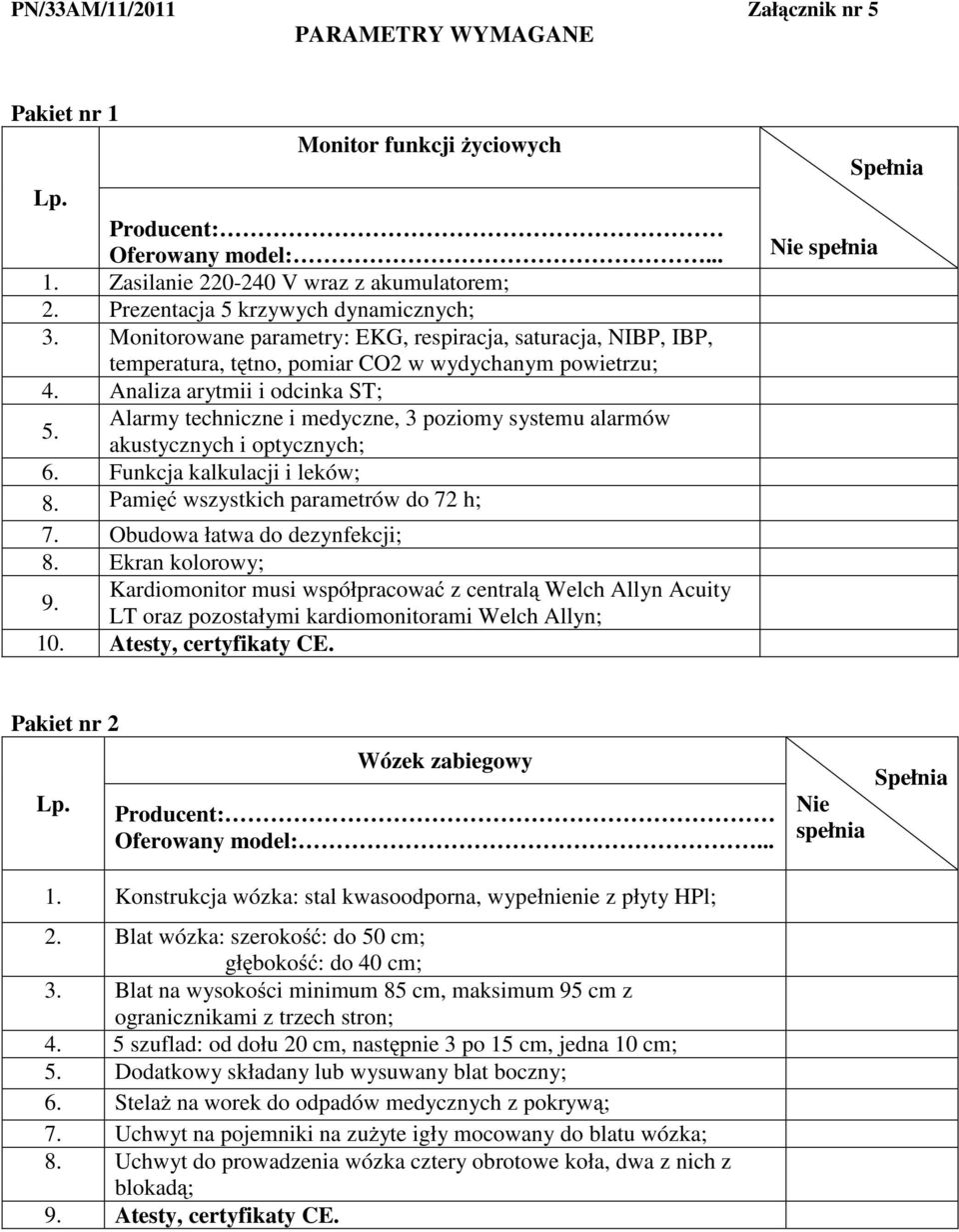 Alarmy techniczne i medyczne, 3 poziomy systemu alarmów akustycznych i optycznych; 6. Funkcja kalkulacji i leków; 8. Pami wszystkich parametrów do 72 h; 7. Obudowa łatwa do dezynfekcji; 8.