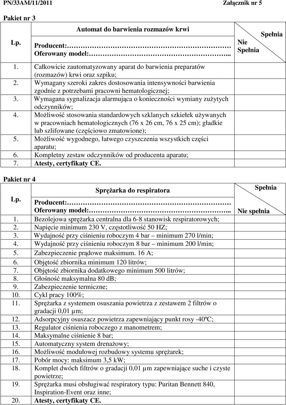 Wymagana sygnalizacja alarmuj ca o konieczno ci wymiany zu ytych odczynników; 4.