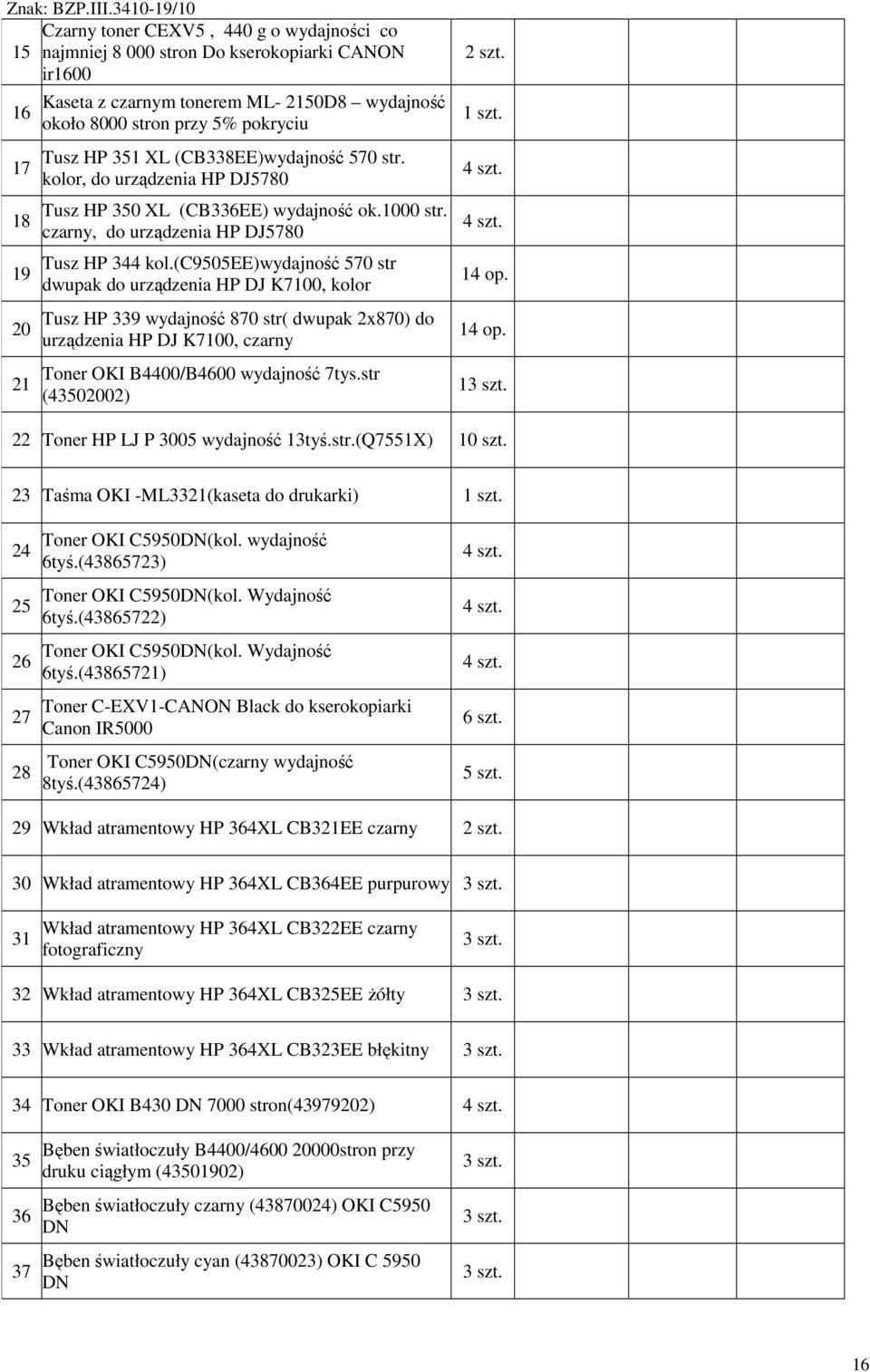 (c9505ee)wydajność 570 str dwupak do urządzenia HP DJ K7100, kolor Tusz HP 339 wydajność 870 str( dwupak 2x870) do urządzenia HP DJ K7100, czarny Toner OKI B4400/B4600 wydajność 7tys.