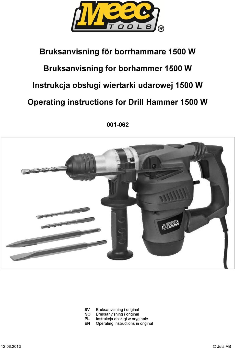 Hammer 1500 W 001-062 SV NO PL EN Bruksanvisning i original Bruksanvisning i