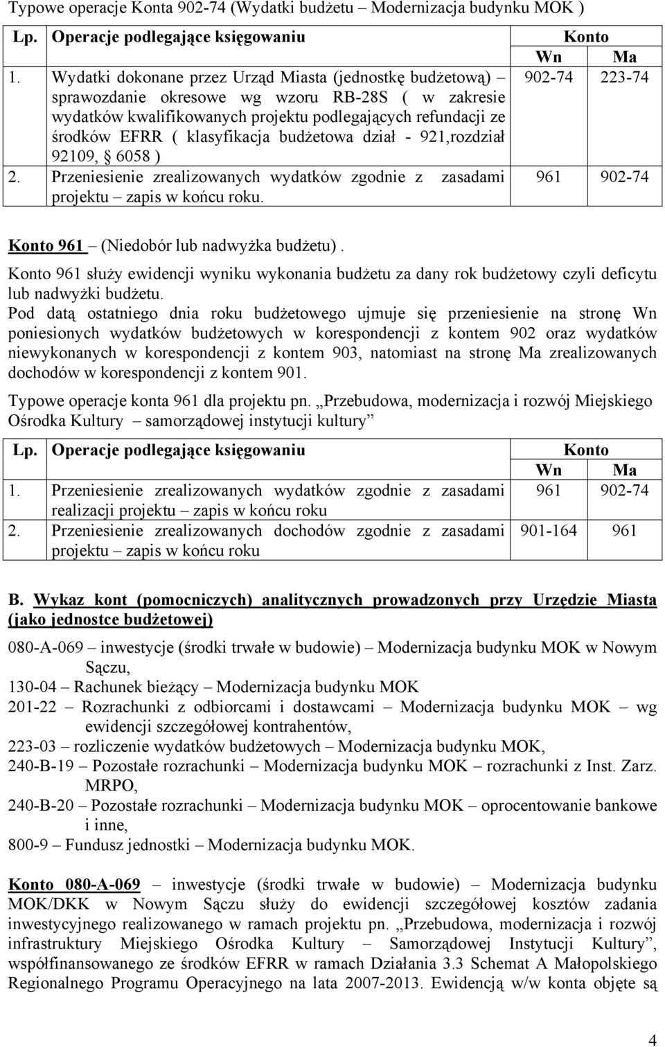 budżetowa dział - 921,rozdział 92109, 6058 ) 2. Przeniesienie zrealizowanych wydatków zgodnie z zasadami projektu zapis w końcu roku.