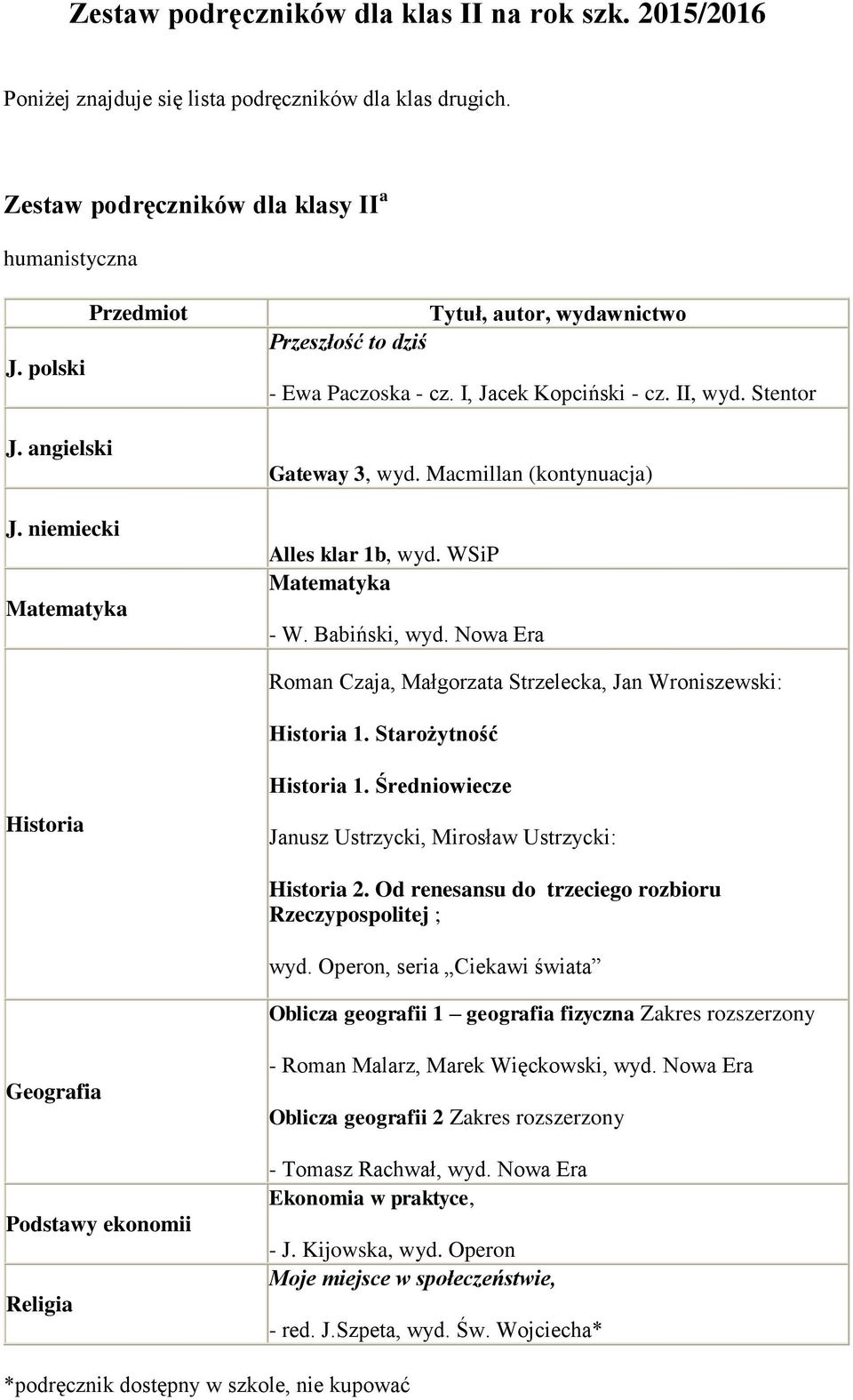 Średniowiecze Janusz Ustrzycki, Mirosław Ustrzycki: Historia 2. Od renesansu do trzeciego rozbioru Rzeczypospolitej ; wyd.