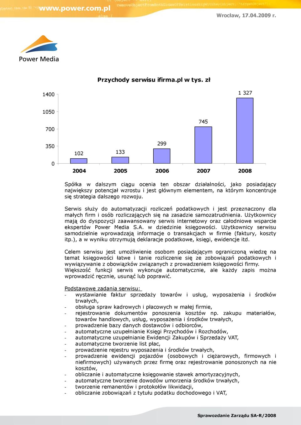 którym koncentruje się strategia dalszego rozwoju. Serwis służy do automatyzacji rozliczeń podatkowych i jest przeznaczony dla małych firm i osób rozliczających się na zasadzie samozatrudnienia.