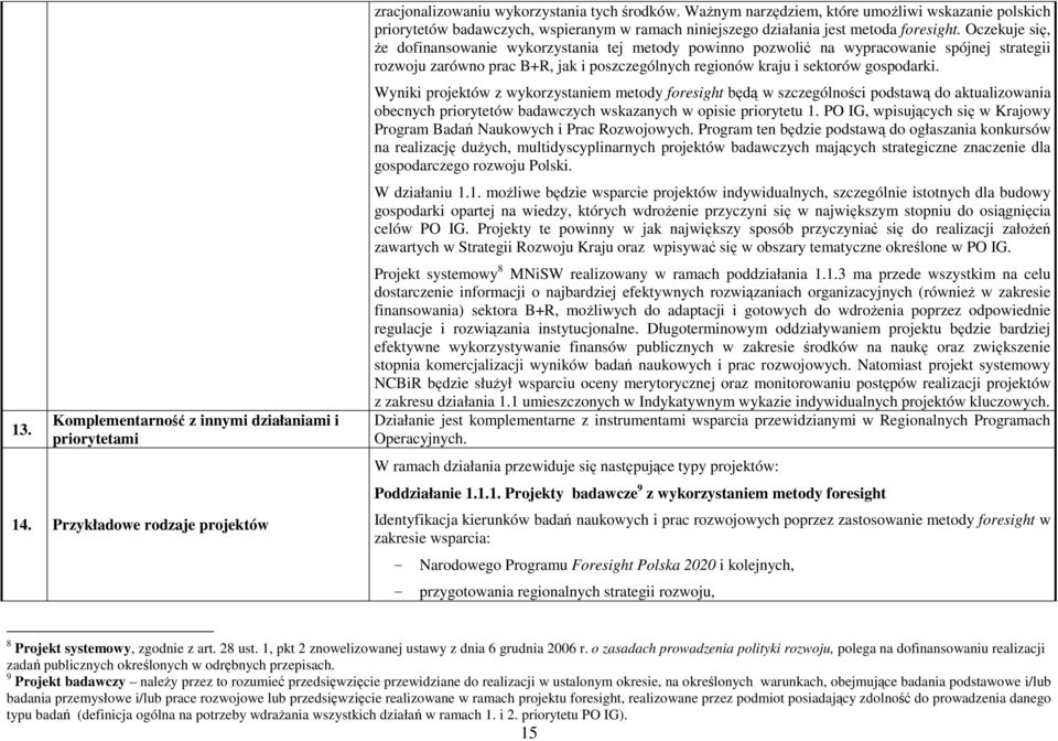 Oczekuje się, Ŝe dofinansowanie wykorzystania tej metody powinno pozwolić na wypracowanie spójnej strategii rozwoju zarówno prac B+R, jak i poszczególnych regionów kraju i sektorów gospodarki.