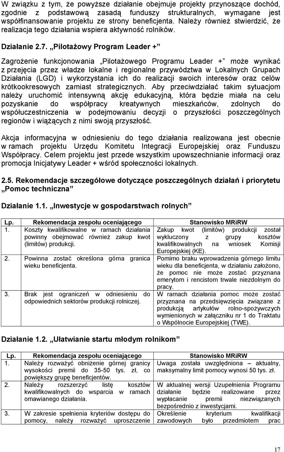 Pilotażowy Program Leader + Zagrożenie funkcjonowania Pilotażowego Programu Leader + może wynikać z przejęcia przez władze lokalne i regionalne przywództwa w Lokalnych Grupach Działania (LGD) i